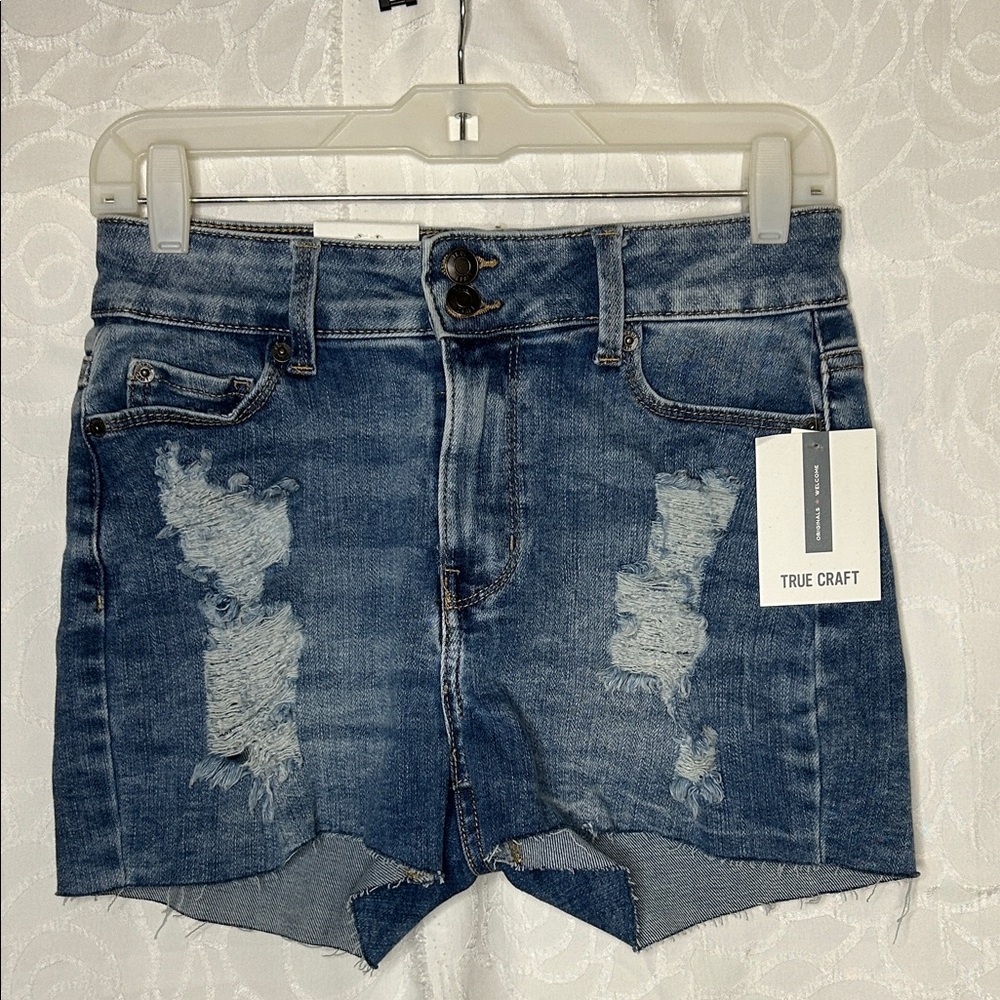 NWT TRUE CRAFT women’s acid denim high rise waist short cut off shorts. Size 9.